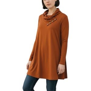 LARACE Top Tunic Blouse Stylish Rust Button-Detail Long Sleeve Size Medium NEW